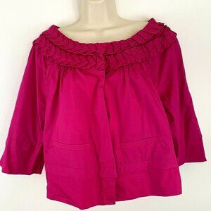 New Direction Womens‎ Cropped Jacket SZ L 3 Top Buttons Part Open Pink Lined